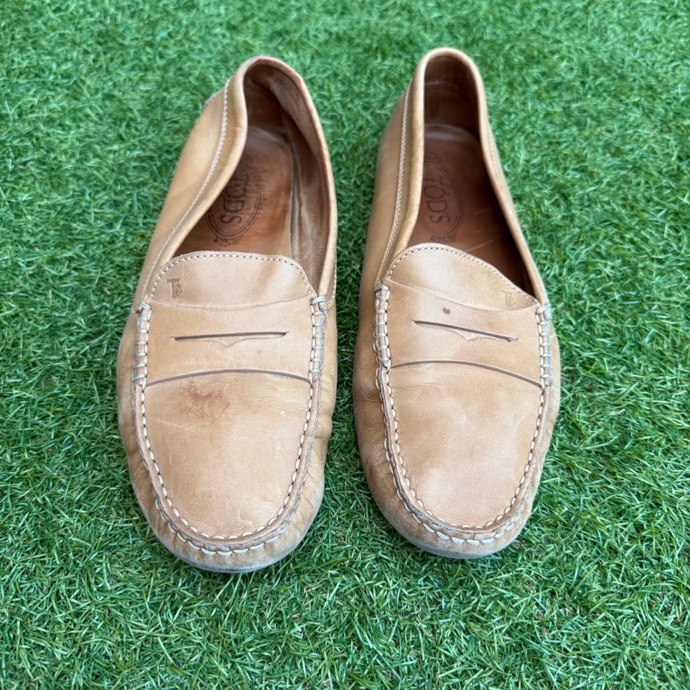 Tods Gommino Driving Loafers Tan Leather Mens Size 39.5 Italy Penny Brown